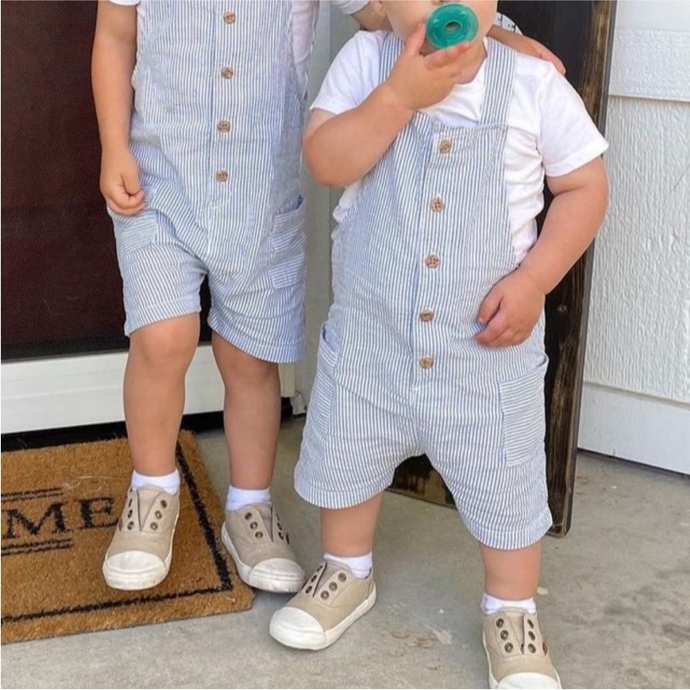 Striped Blue and White Kids Overalls